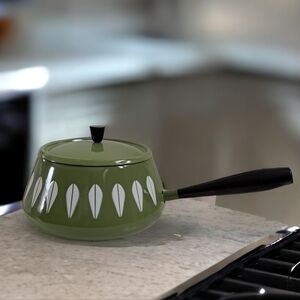 Vintage Cathrineholm fondu pot lotus pattern Mid-Century modern enamel o…